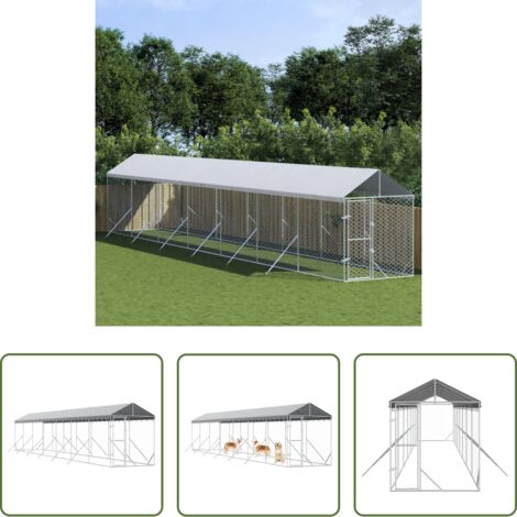 vidaXL Cuccia con tetto -  Cuccia Cani da Esterno Tetto Argento 2x14x2,5 m Acciaio Zincato