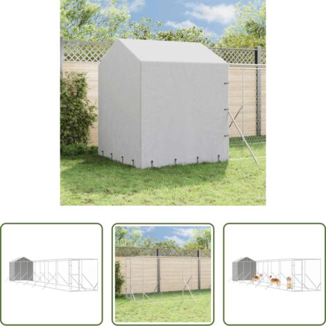 vidaXL Cuccia con tetto -  Cuccia Cani da Esterno Tetto Argento 2x14x2,5 m Acciaio Zincato