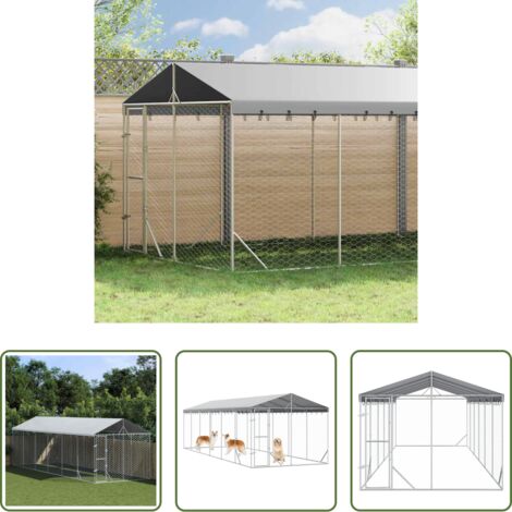 vidaXL Cuccia con tetto -  Cuccia Cani da Esterno Tetto Argento 3x9x2,5 m Acciaio Zincato