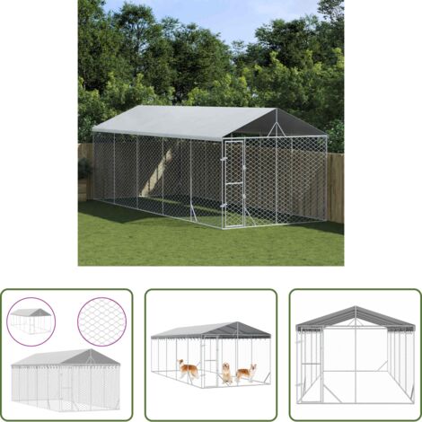 vidaXL Cuccia per animali da compagnia -  Cuccia Cani da Esterno Tetto Argento 3x7,5x2,5m Acciaio Zincato