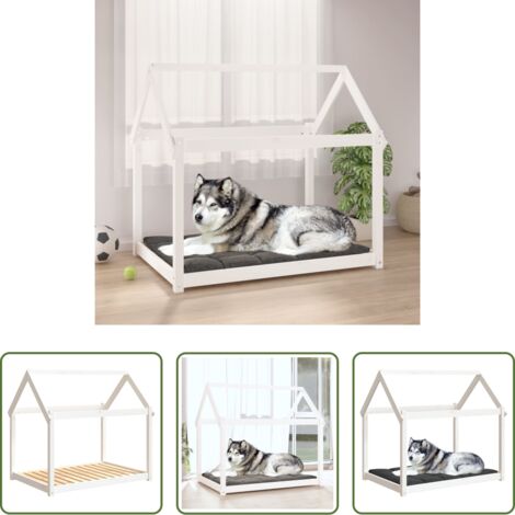 vidaXL Cuccia per cani in legno massello -  Cuccia per Cani Bianca 111x80x100 cm in Legno Massello di Pino