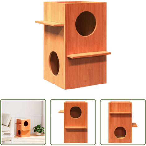 vidaXL Cuccia per gatti con gradini -  Cuccia per Gatti Marrone Cera 43x43x60cm Legno Massello di Pino