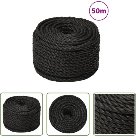 vidaXL Cuerda de trabajo negra -  Cuerda de trabajo polipropileno negro 20 mm 50 m