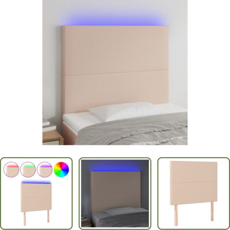 vidaXL Cuero sintético -  Cabecero luces LED cuero sintético capuchino 100x5x118/128cm