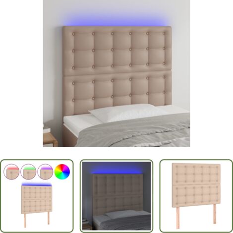 vidaXL Cuero sintético -  Cabecero luces LED cuero sintético capuchino 100x5x118/128cm