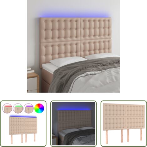 vidaXL Cuero sintético -  Cabecero luces LED cuero sintético capuchino 144x5x118/128cm