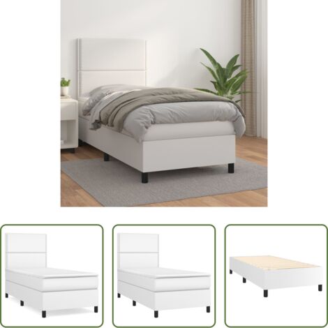 vidaXL Cuero sintético -  Cama box spring con colchón cuero sintético blanco 100x200 cm
