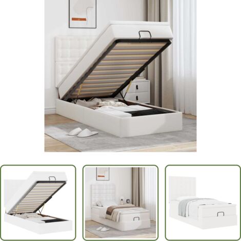 vidaXL Cuero sintético -  Cama otomana colchón cuero sintético blanco 100x200cm