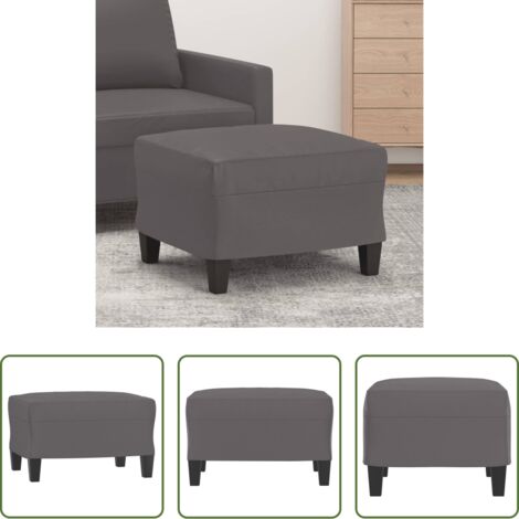 vidaXL Cuero sintético -  Reposapiés de cuero sintético gris 60x50x41 cm