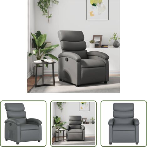 vidaXL Cuero sintético -  Sillón reclinable de cuero sintético gris