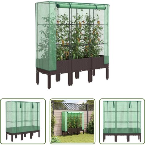 vidaXL Cultivo -  Arriate con cubierta invernadero aspecto ratán 120x40x140 cm