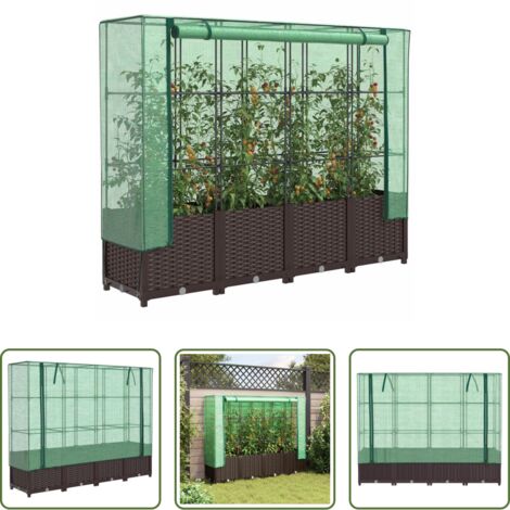 vidaXL Cultivo -  Arriate con cubierta invernadero aspecto ratán 160x40x138 cm