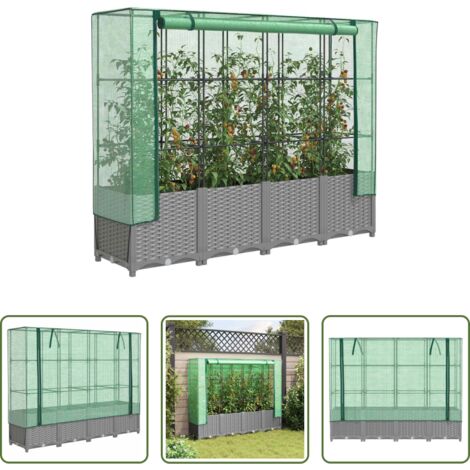 vidaXL Cultivo -  Arriate con cubierta invernadero aspecto ratán 160x40x138 cm