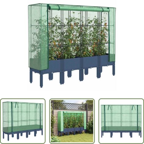 vidaXL Cultivo -  Arriate con cubierta invernadero aspecto ratán 160x40x140 cm