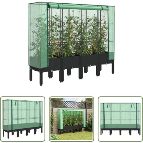 vidaXL Cultivo -  Arriate con cubierta invernadero aspecto ratán 160x40x140 cm