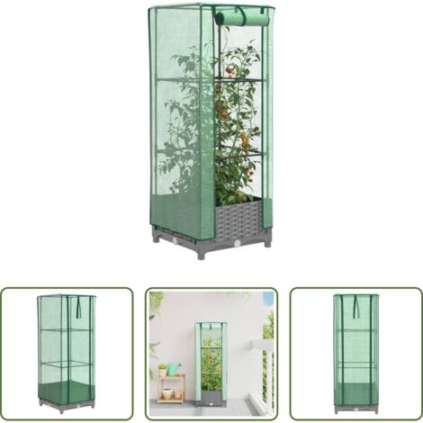 vidaXL Cultivo -  Arriate con cubierta invernadero aspecto ratán 40x40x123 cm