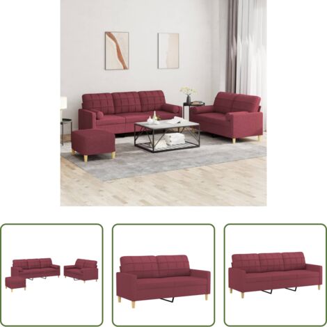 vidaXL Cuscini a rullo -  Set di Divani 3 pz con Cuscini Rosso Vino in Tessuto
