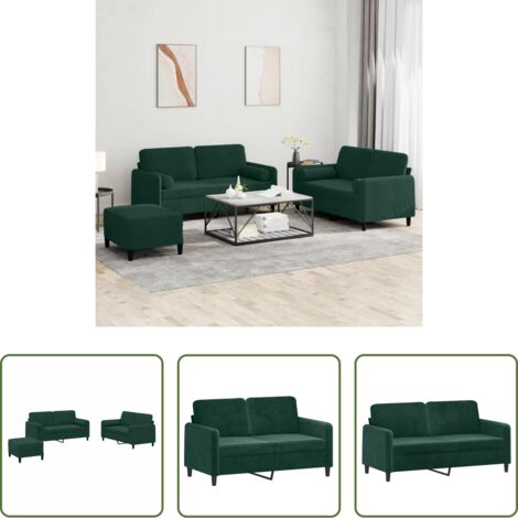 vidaXL Cuscini a rullo -  Set di Divani 3 pz con Cuscini Verde Scuro in Velluto