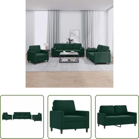 vidaXL Cuscini a rullo -  Set di Divani 3 pz con Cuscini Verde Scuro in Velluto