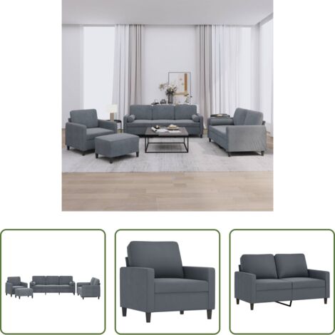 vidaXL Cuscini a rullo -  Set di Divani 4 pz con Cuscini Grigio Scuro in Velluto