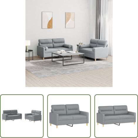 vidaXL Cuscini a rullo -  Set Divani 2 pz con Cuscini Grigio Chiaro in Tessuto