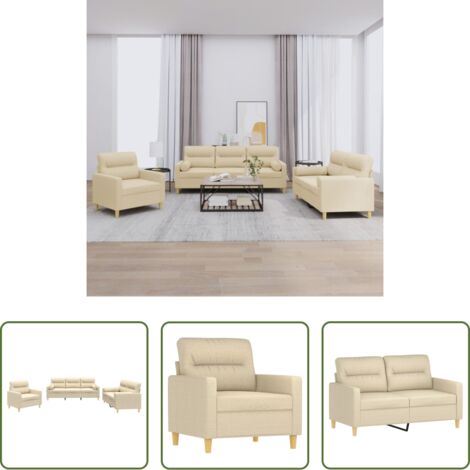 vidaXL Cuscini a rullo -  Set Divani 3 pz con Cuscini Crema in Tessuto