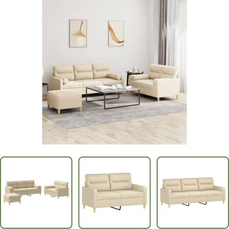 vidaXL Cuscini a rullo -  Set Divani 3 pz con Cuscini Crema in Tessuto