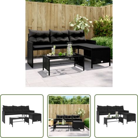 vidaXL Cuscini da esterno -  Divano da Giardino con Tavolo e Cuscini a L Nero in Polyrattan