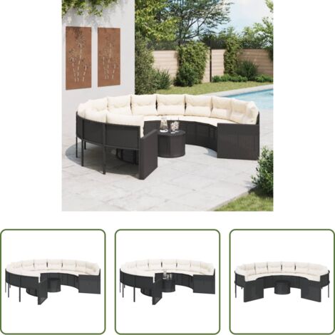 vidaXL Cuscini da esterno -  Divano Giardino con Tavolo e Cuscini Circolare Nero Polyrattan