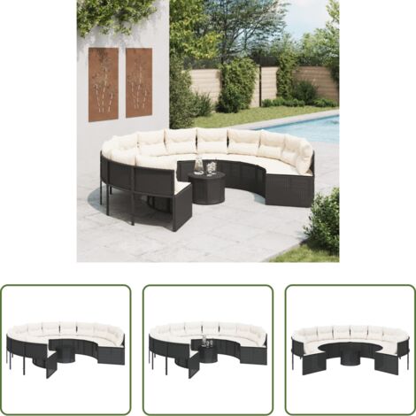 vidaXL Cuscini da esterno -  Divano Giardino con Tavolo e Cuscini Circolare Nero Polyrattan