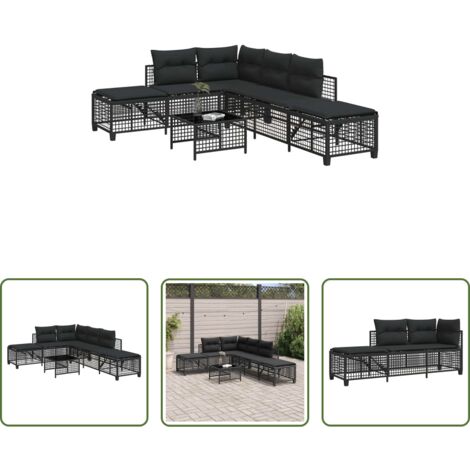 vidaXL Cuscini da esterno -  Set Divani ad Angolo 3 pz con Cuscini in Polyrattan Nero