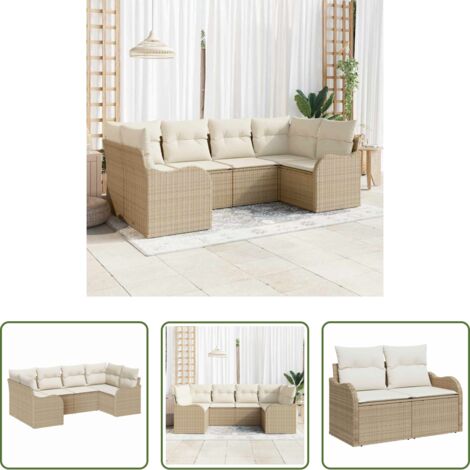 vidaXL Cuscini da esterno -  Set Divano da Giardino 6 pcs Beige e bianco Poly Rattan