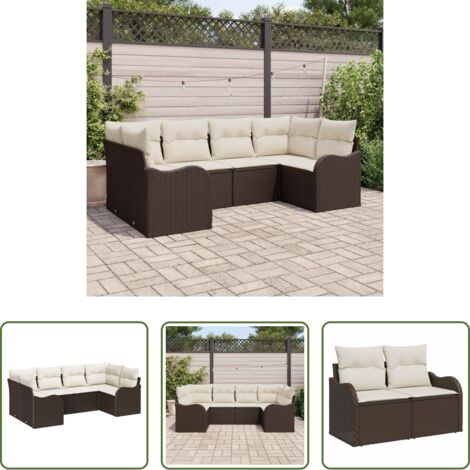 vidaXL Cuscini da esterno -  Set Divano da Giardino 6 pcs Marrone e bianco Poly Rattan