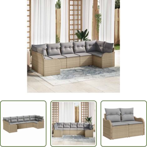vidaXL Cuscini da esterno -  Set Divano da Giardino 7 pcs beige e grigio chiaro Poly Rattan