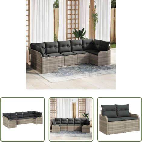 vidaXL Cuscini da esterno -  Set Divano da Giardino 7 pcs Grigio chiaro Poly Rattan