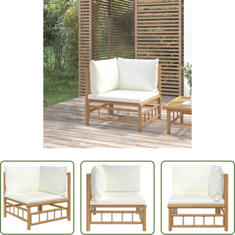 vidaXL Cuscini da giardino bambù -  Divano Angolare da Giardino con Cuscini Bianco Crema in Bambù