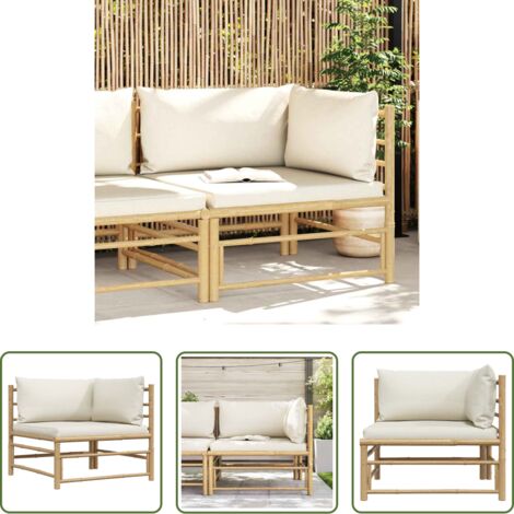 vidaXL Cuscini da giardino -  Divano Angolare da Giardino con Cuscini Bianco Crema in Bambù