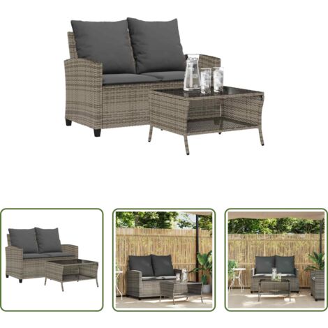 vidaXL Cuscini da giardino -  Divano da Giardino a 2 Posti Cuscini&Tavolo Grigio Polyrattan