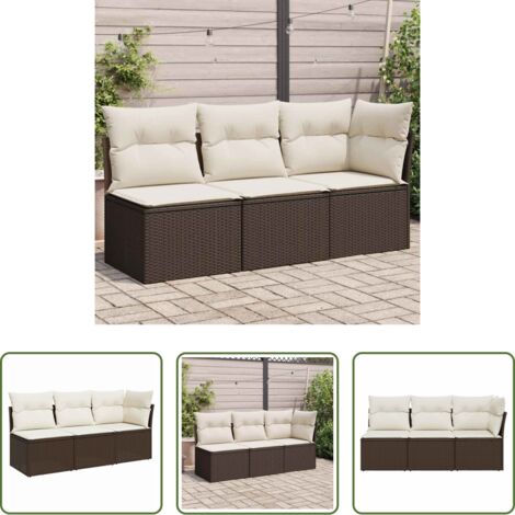 vidaXL Cuscini da giardino -  Divano da Giardino a 3 Posti con Cuscini in Polyrattan Marrone