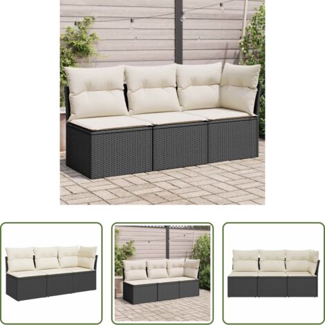vidaXL Cuscini da giardino -  Divano da Giardino a 3 Posti con Cuscini Nero in Polyrattan