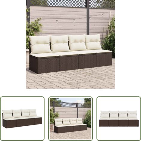 vidaXL Cuscini da giardino -  Divano da Giardino a 4 Posti con Cuscini in Polyrattan Marrone