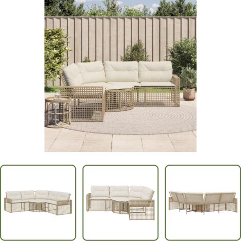 vidaXL Cuscini da giardino - Divano da Giardino a L con Cuscini e Pouf Beige in Polyrattan