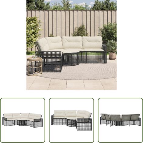 vidaXL Cuscini da giardino -  Divano da Giardino a L con Cuscini e Pouf Nero in Polyrattan