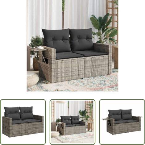 vidaXL Cuscini da giardino -  Divano da Giardino con Cuscini 2 Posti Grigio in Polyrattan