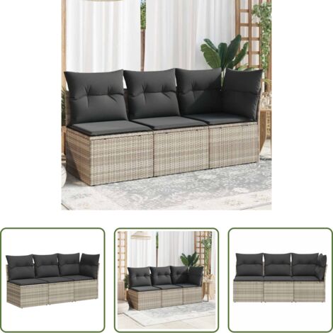 vidaXL Cuscini da giardino -  Divano da Giardino con Cuscini 3 Posti Grigio Chiaro Polyrattan