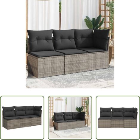 vidaXL Cuscini da giardino -  Divano da Giardino con Cuscini 3 Posti Grigio in Polyrattan
