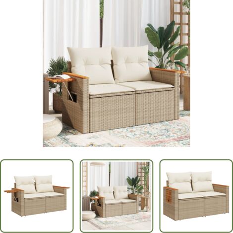 vidaXL Cuscini da giardino -  Divano da Giardino con Cuscini a 2 Posti Beige in Polyrattan