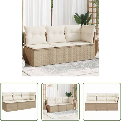 vidaXL Cuscini da giardino -  Divano da Giardino con Cuscini a 3 Posti Beige in Polyrattan