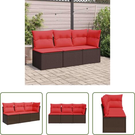 vidaXL Cuscini da giardino -  Divano da giardino con cuscini a 3 posti marrone in polyrattan