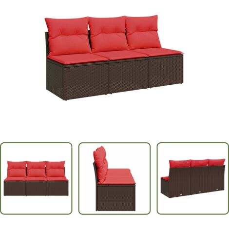 vidaXL Cuscini da giardino -  Divano da giardino con cuscini a 3 posti marrone in polyrattan